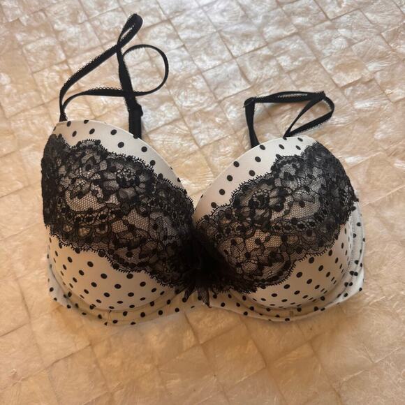 Victoria’s Secret 32DDD dream angels lined Demi bra black & white polka dot lace - Picture 2 of 7